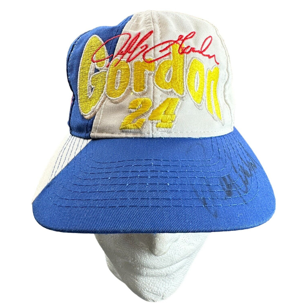 Vintage Jeff Gordon Snapback Hat Dupont Nascar White/Blue Cap Pit Crew Signed